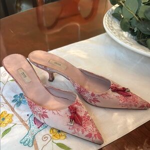 Prada Pink and Red Floral Heels